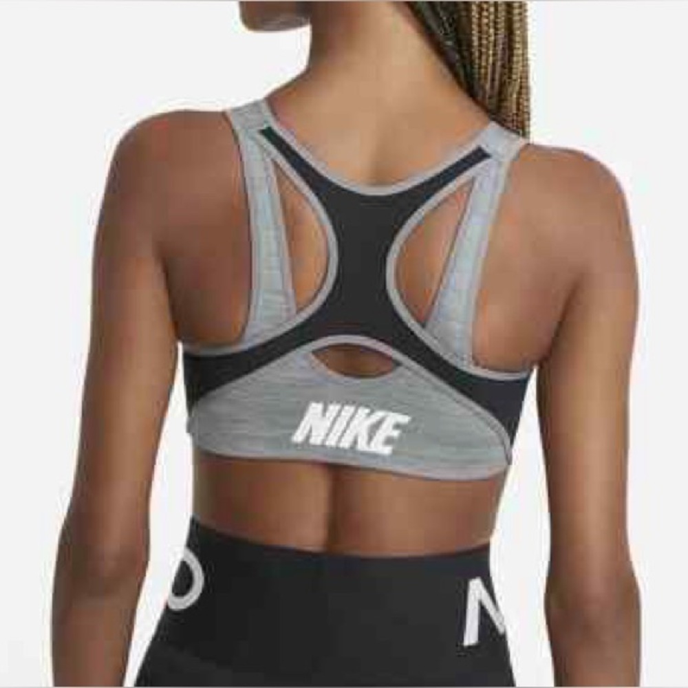 Nike Shape High Support Padded Zip Front Sports Bra Gray Black Size Small